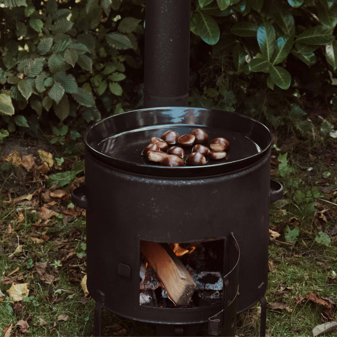 Kastanjer rostas på VUUR LAB. BBQ-spis för utomhusmatlagning