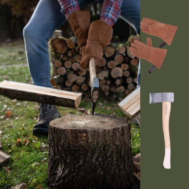 Splitting axe met handschoenen set