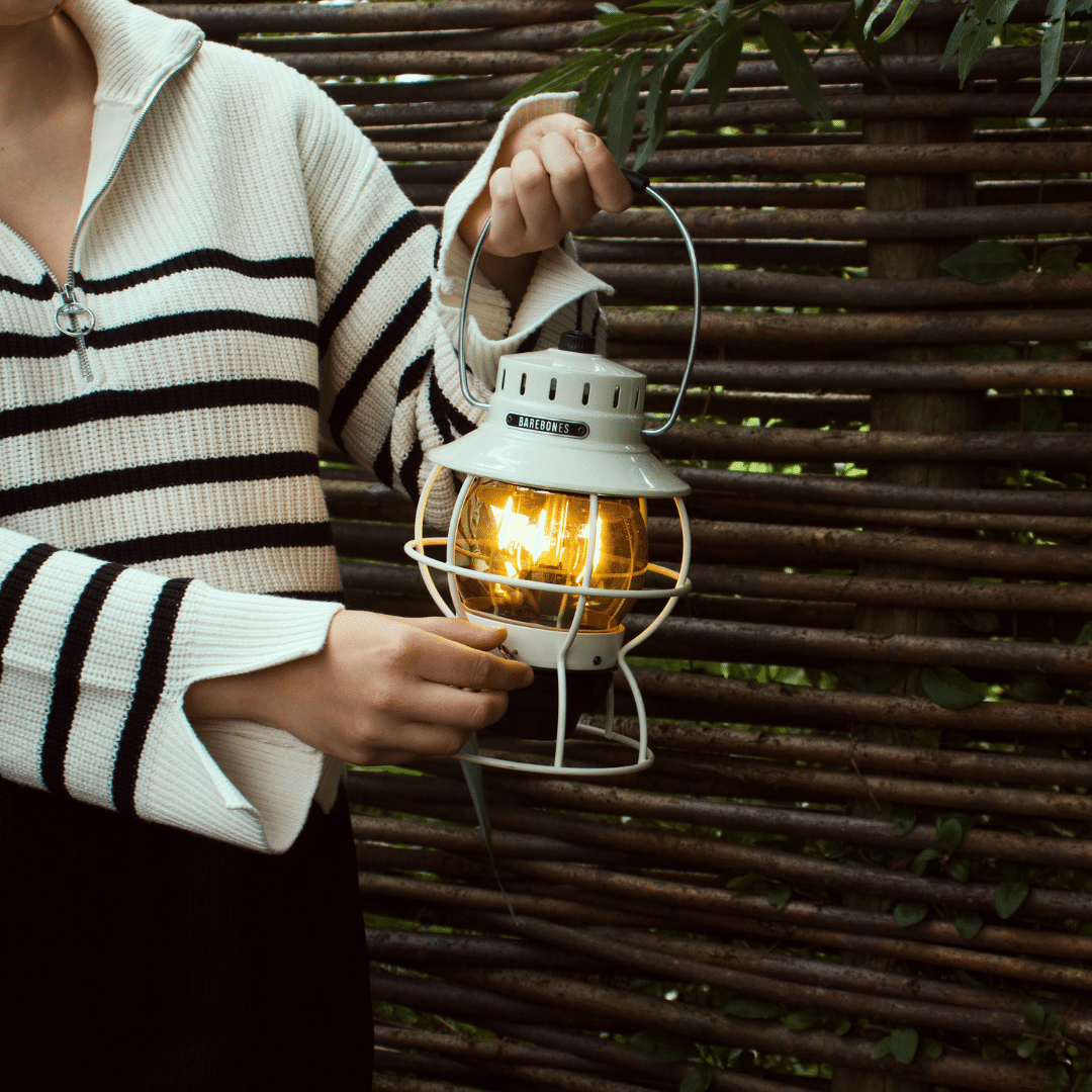Railroad Lantern White Barebones Burning