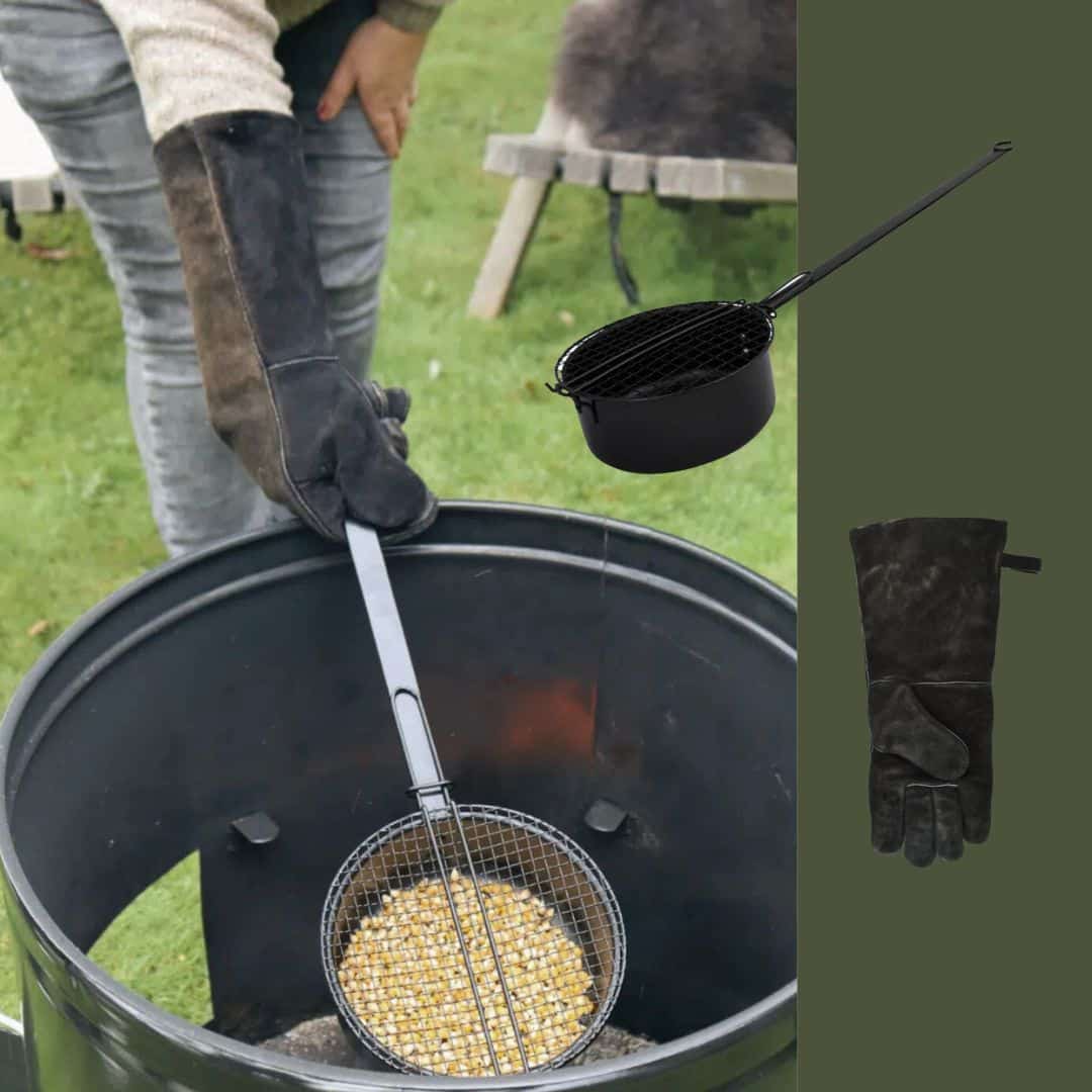 Poêle à pop-corn avec gant BBQ