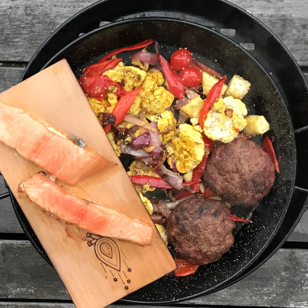 Smoking board with salmon