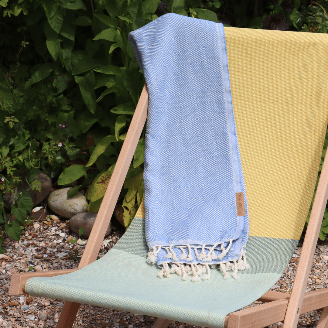 Beach chair yellow hamam towel light blue