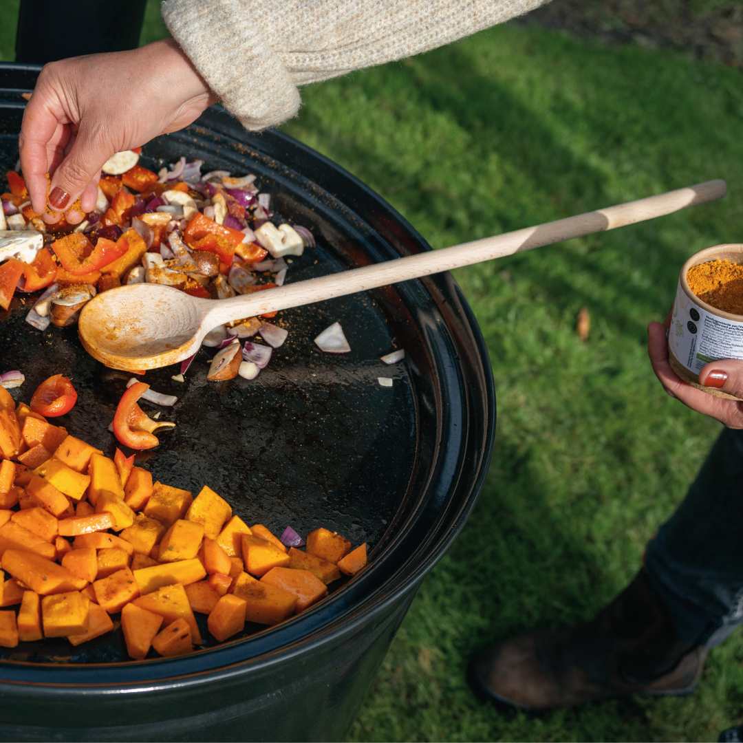 Habibi-Veggie autumn vegetables-on-frying-plate-Fire-LAB