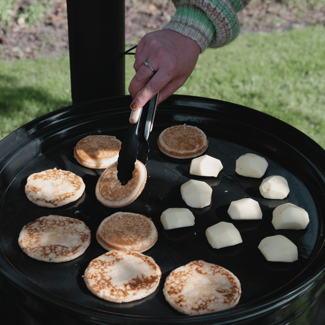 XL Horeca buiten kookkachel met bakplaat proteïnpancakes en appel