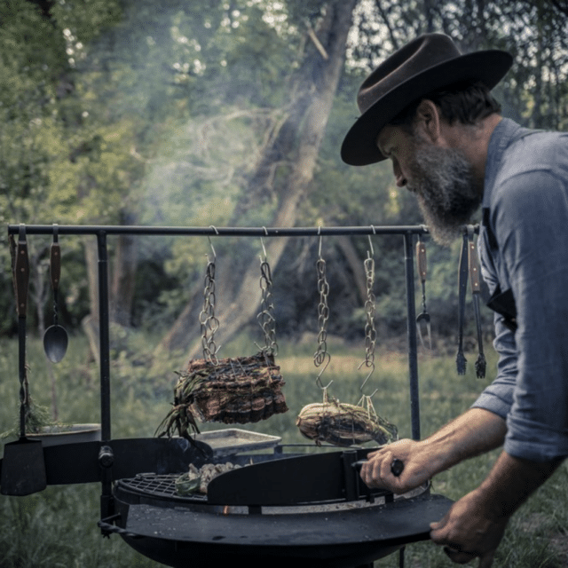 BAREBONES – COWBOY FIRE PIT GRILL SIDE TABLE 30″