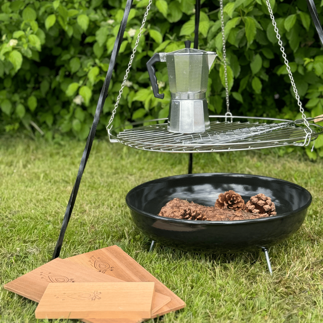 Percolator Zilver met hangend grillrooster