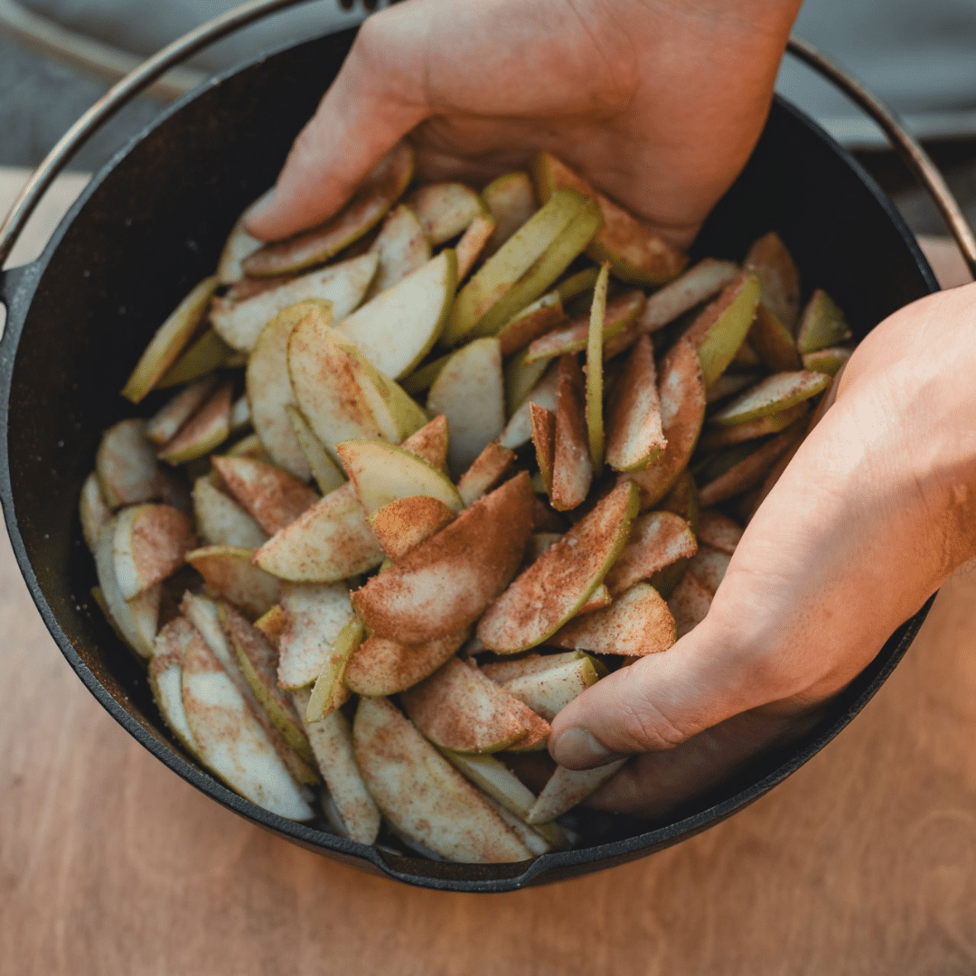 Dutch oven with apples and cinnamon