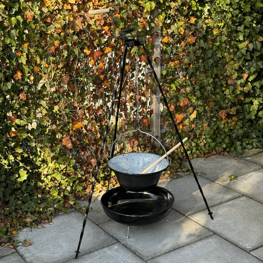 driepoot set 120 cm met takel en heksenketel