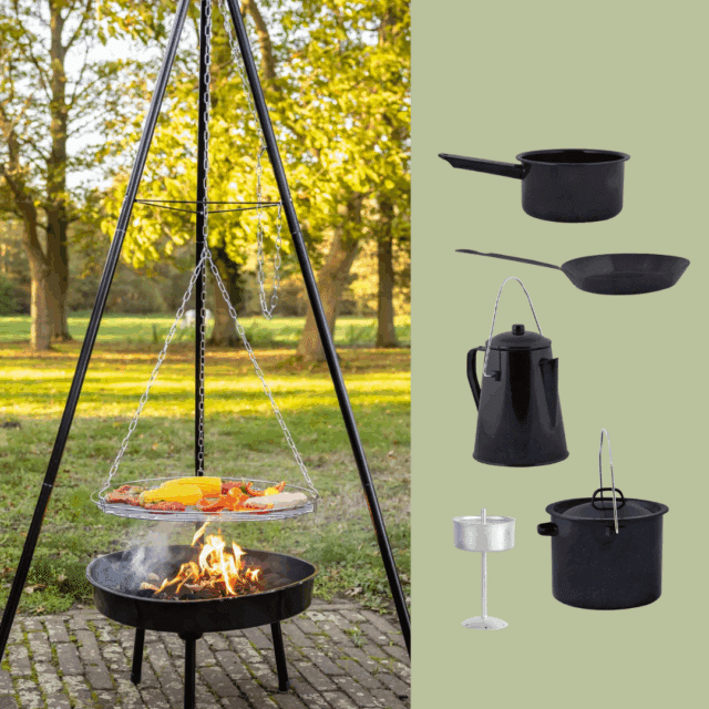 Driepoot met grillrooster vuurschaal kampvuur kookset esschert design